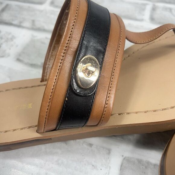 Coach Eileen Women's 9.5 Saddle Brown and Black Leather Comfort Thong Flip Flop - Picture 10 of 12